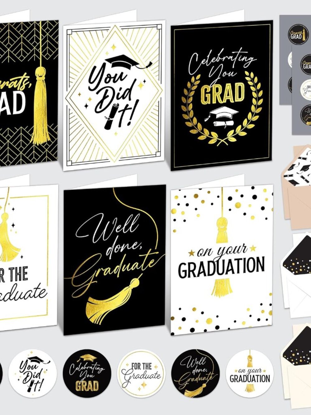 12 Pack Gold Foiled 5x7in College Graduation Cards